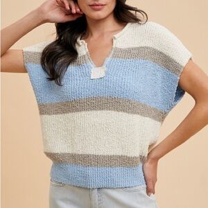 Annie Wear Annie Wear Low Gauge Color Block Textured Sweater Top
